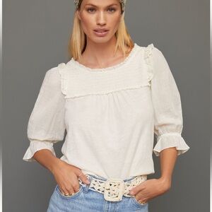 NWT Anthropologie Smocked Puff-Sleeve Top